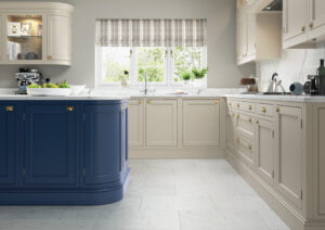 Parisian Blue and Stone Inframe Shaker Kitchen | Panelven Kitchens | Hampshire