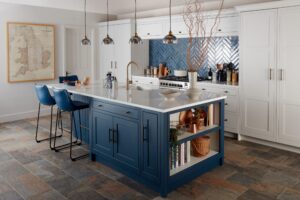 Prussian Blue and Pale Smoke - Inframe Shaker Kitchen | Panelven Kitchens | Hampshire